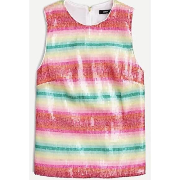 J.Crew Sleeveless top in watermelon-stripe sequins Red Green Multi Small NEW - Picture 3 of 12
